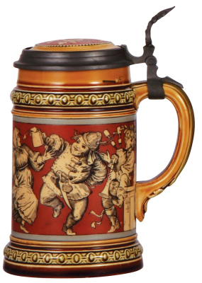 Mettlach stein, .5L, 2057, etched, inlaid lid, mint. - 2