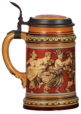 Mettlach stein, .5L, 2057, etched, inlaid lid, mint. - 3