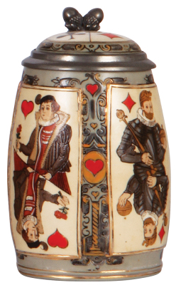 Mettlach stein, .5L, 2093, etched, inlaid lid, mint.