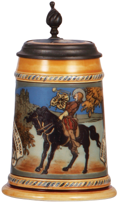 Mettlach stein, .5L, 2008, etched, inlaid lid, by F. Stuck, mint.