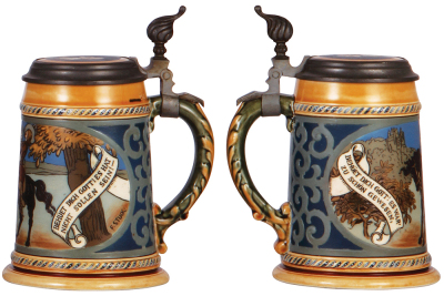 Mettlach stein, .5L, 2008, etched, inlaid lid, by F. Stuck, mint. - 2