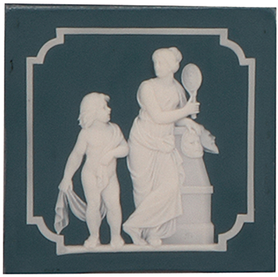 Mettlach plaque, 3.9'' x 3.9'', 7064, phanolith, mint.