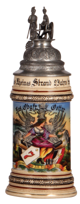 Regimental stein, .5L, 10.8'' ht., pottery, 3. Cp., Fuss Artl. Regt. Nr. 7, Köln, 1901 - 1903, two side scenes, roster, eagle thumblift, named to: Res. Obgfr. Oetter, mint.