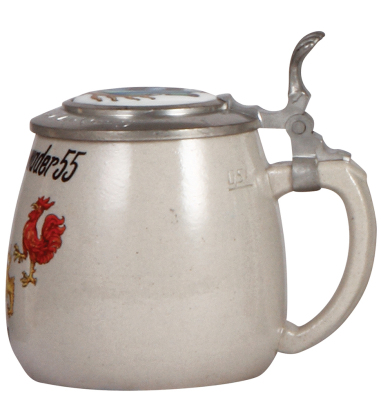 Third Reich stein, .5L, stoneware, 1. Kampfgeschwader 55, 1939 -1940, inlaid porcelain lid: Ihrem Patenonkel Dir. Quarg, mint. - 2