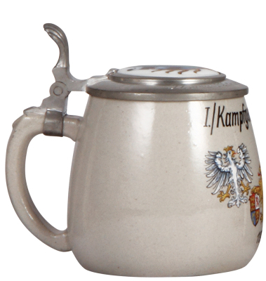 Third Reich stein, .5L, stoneware, 1. Kampfgeschwader 55, 1939 -1940, inlaid porcelain lid: Ihrem Patenonkel Dir. Quarg, mint. - 3