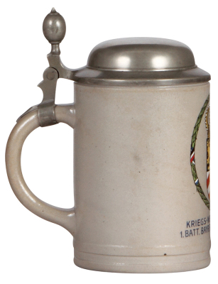 Military stein, .5L, stoneware, Kriegs-Weihnachten 1915, 1. Batt. Res. Feld - Art., Regt 5, pewter lid, mint. - 3