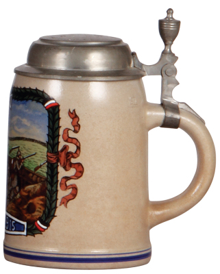 Military stein, .5L, stoneware, 1914 - 1915, Iron Cross, pewter lid with inscription, 1914 - 1916, mint. - 2