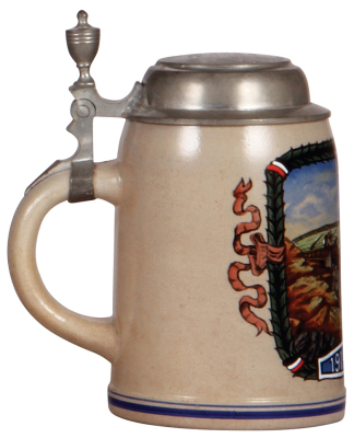 Military stein, .5L, stoneware, 1914 - 1915, Iron Cross, pewter lid with inscription, 1914 - 1916, mint. - 3