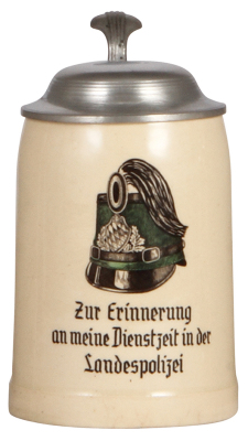 Military stein, .5L, pottery, Zur Erinnerung an meine, Dienstzeit in der Landespolizei, pewter lid, mint.