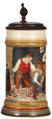 Mettlach stein, .5L, 2282, etched, inlaid lid, mint.