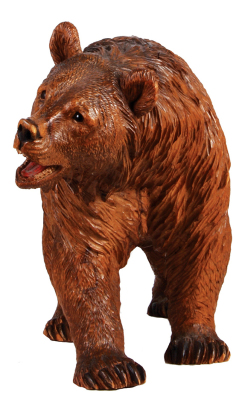 Black Forest walking bear wood carving, 15.2" ht. x 25.4" L x 7.6" w., carved in Switzerland, c.1910, linden wood, glass eyes, fabulous facial expression, musculature and fur, very good condition. - 2