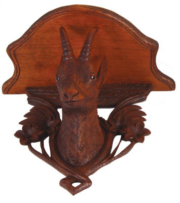 Black Forest Chamois shelf wood carving, 6.9" ht. x 7.7" w x 4.8" d., carved in Switzerland, c.1910, linden wood, glass eyes, fabulous detail including fur, eyes and musculaturer, very good condition. - 2