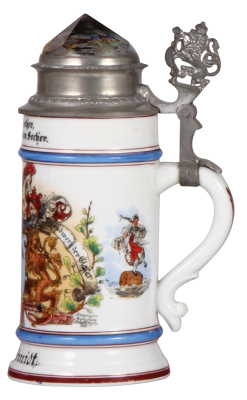 Porcelain stein, .5L, transfer & hand-painted, Occupational Glaser [Glazier], rare, prism lid, small flake on prism, otherwise mint. From the Etheridge Collection. - 2