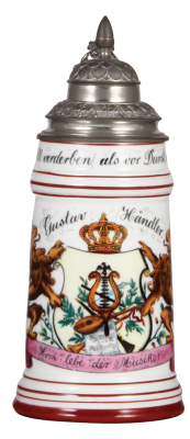 Porcelain stein, .5L, transfer & hand-painted, Occupational Musiker [Musician], rare, pewter lid, mint. From the Etheridge Collection. 