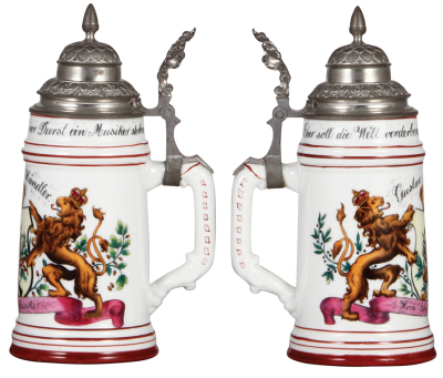 Porcelain stein, .5L, transfer & hand-painted, Occupational Musiker [Musician], rare, pewter lid, mint. From the Etheridge Collection.  - 2