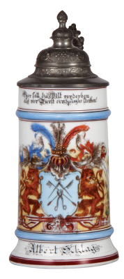 Porcelain stein, .5L, transfer & hand-painted, Occupational Spängler [Metal Worker], pewter lid, mint. From the Etheridge Collection. 