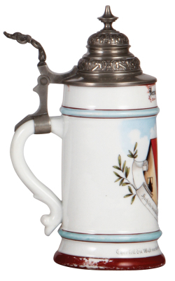 Porcelain stein, .5L, transfer & hand-painted, Occupational Spängler [Metal Worker], pewter lid, wear to red base band. From the Etheridge Collection. - 3