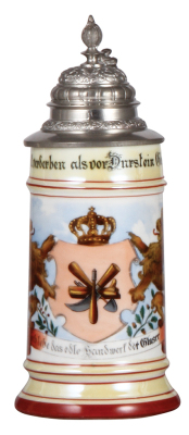 Porcelain stein, .5L, transfer & hand-painted, Occupational Glaser [Glazier], rare, pewter lid, mint. From the Etheridge Collection. 