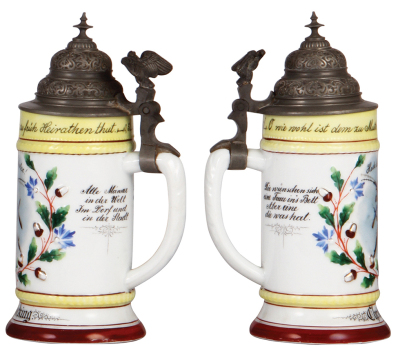 Porcelain stein, .5L, transfer & hand-painted, Occupational Drechsler [Woodturner], rare, pewter lid, mint. From the Etheridge Collection. - 2