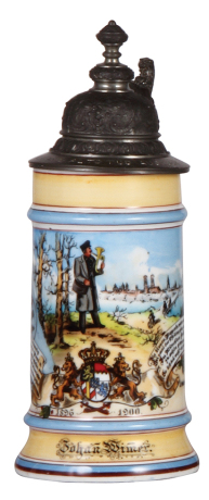 Porcelain stein, .5L, transfer & hand-painted, Occupational Post Courier [Mail Courier], pewter lid, mint.  From the Etheridge Collection & pictured in the Occupational Stein Book.
