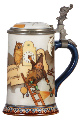 Mettlach stein, .5L, 2092, etched, by H. Schlitt, inlaid lid, mint.