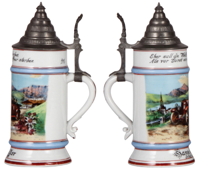 Porcelain stein, .5L, transfer & hand-painted, Occupational Chauffeur [Chauffeur], rare, pewter lid, mint. From the Etheridge Collection. - 2