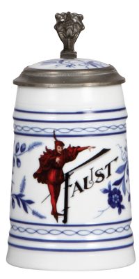 Porcelain stein, .5L, transfer & hand-painted, Faust, inlaid lid, mint. 