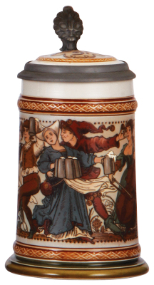 Mettlach stein, .5L, 2094, etched, inlaid lid, mint.