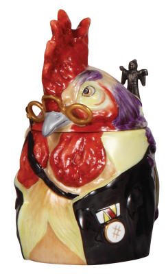 Character stein, .5L, porcelain, by Schierholz, Rooster, modern version from old mold, mint.