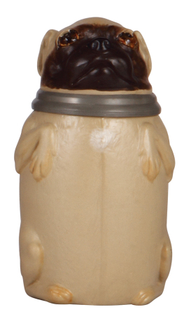 Mettlach stein, .5L, 2018, Character, Pug Dog, stoneware lid, mint.