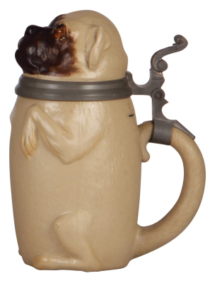 Mettlach stein, .5L, 2018, Character, Pug Dog, stoneware lid, mint. - 2