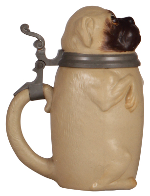 Mettlach stein, .5L, 2018, Character, Pug Dog, stoneware lid, mint. - 3