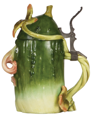 Character stein, .5L, porcelain, marked Musterschutz, by Schierholz, Cucumber, shallow base chip, otherwise mint. - 2