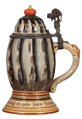 Character stein, .5L, pottery, marked R. Merkelbach, 1152, Herring, large base to fit music box, no music box, otherwise mint. - 2