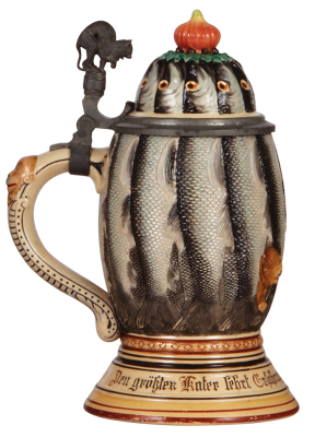 Character stein, .5L, pottery, marked R. Merkelbach, 1152, Herring, large base to fit music box, no music box, otherwise mint. - 3