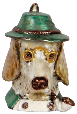 Character stein, 2.0'' ht., marked sterling & Poppie 1993/2, 150 g., Dog, enameled finish, limited edition made 1993, excellent detail and condition.
