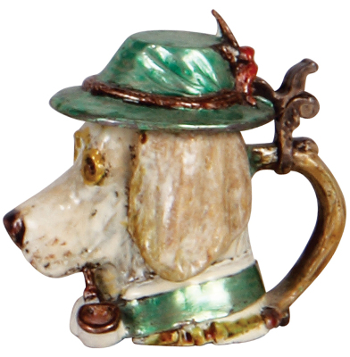 Character stein, 2.0'' ht., marked sterling & Poppie 1993/2, 150 g., Dog, enameled finish, limited edition made 1993, excellent detail and condition. - 2