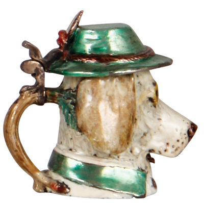 Character stein, 2.0'' ht., marked sterling & Poppie 1993/2, 150 g., Dog, enameled finish, limited edition made 1993, excellent detail and condition. - 4