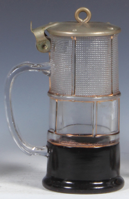 Character stein, .5L, pressed glass, marked Ges. Gesch., Miner’s Lantern, metal lid, mint. - 3