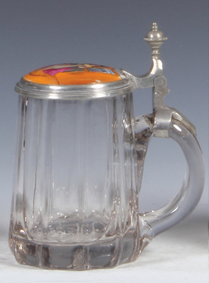 Glass stein, .4L, mold blown, porcelain inlaid lid, inside & outside erotic scenes, mint. - 2