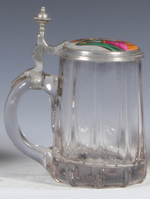 Glass stein, .4L, mold blown, porcelain inlaid lid, inside & outside erotic scenes, mint. - 3