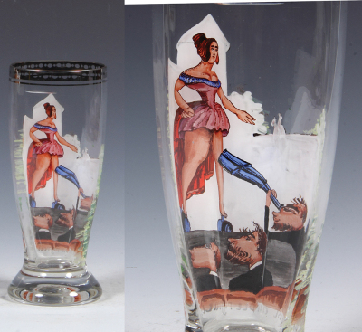 Glass beaker, .5L, hand-painted, Wo ist die Burgfrau [she is in the rear], mint. - 2