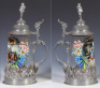 Glass stein, 1.0L, blown, clear, transfer & hand-painted, a&rsquo; Schmarrn, pewter lid & base ring, dated 1937, pewter tear, otherwise mint. - 2