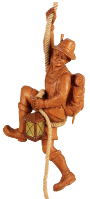 Black Forest Bergsteiger lamp, 22.5" ht., overall height 40.0",  carved in Germany, mid 1900s, linden wood, professionally rewired and working properly, very good condition. 