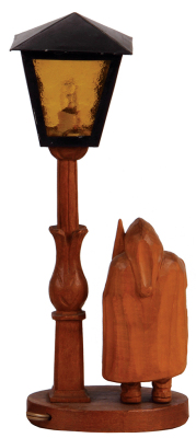 Black Forest table lamp wood carving, 13.0'' ht., Night Watchman, carved in Germany, mid. to late 1900s, linden wood, professionally rewired & working properly, very good condition. - 2