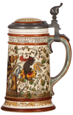 Mettlach stein, .5L, 2027, etched, inlaid lid, mint. - 2