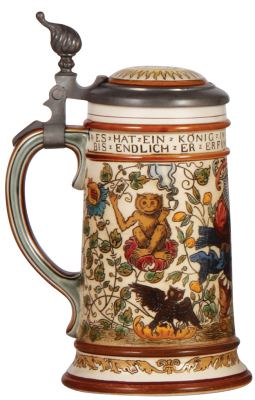 Mettlach stein, .5L, 2027, etched, inlaid lid, mint. - 3