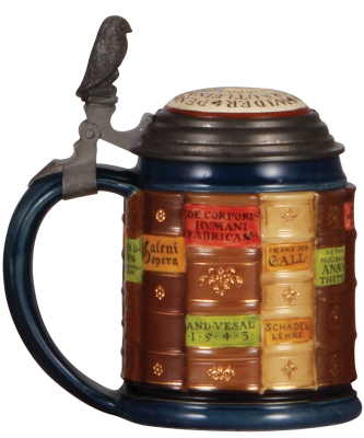 Mettlach stein, .5L, 2001B, glazed relief, Book stein for Medicine, inlaid lid, mint. - 3