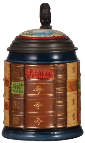 Mettlach stein, .5L, 2001D, glazed relief, Book stein for Mathematics, inlaid lid, mint.