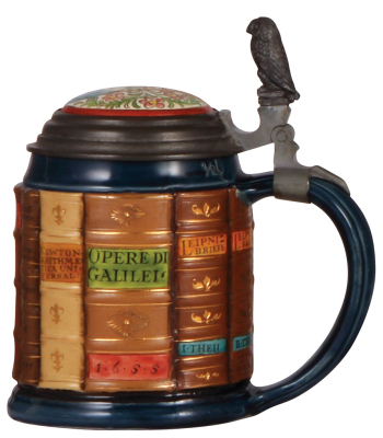 Mettlach stein, .5L, 2001D, glazed relief, Book stein for Mathematics, inlaid lid, mint. - 2